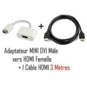 CABLING® Câble adaptateur mini DVI vers HDMI F pour MacBook + Cable HDMI M/M 3 mètres