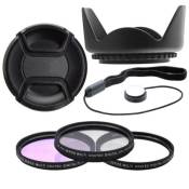 Kit 62mm Pare Soleil + UV CPL FLD + Lens Cap + Dragonne pour NIKKOR, Nikon, Fujinon, Sony