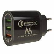Maclean MCE479 QC 3.0 Chargeur USB Universel 3 x USB Adaptateur Secteur avec Fonction de Charge Rapide Adaptateur 1 x Quick Charge 3.6-6V/3A 6-9V/2A 9