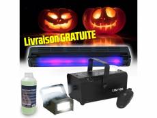 Pack halloween boost fog & fear 2 avec machine à fumée + 1l de liquide, réglette uv + mini strobe