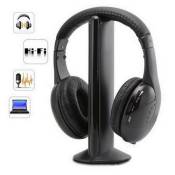 Ecouteurs 5in1 Hi-Fi pour PC portable TV Radio FM MP3 Bluetooth, Sans Fil - Noir