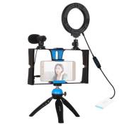 Ring LED Selfie Light Kits PULUZ 4,7 pouces avec microphone + Trépied + Tête de trépied Cold Shoe (Bleu)