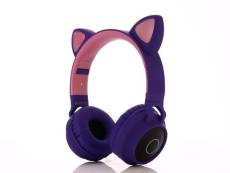WISETONY® Casque audio sans fil Bluetooth LED oreilles de chat, compatible avec PC, téléphones portables, tablettes, PSP - Violet