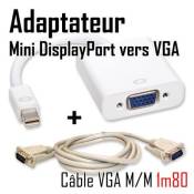CABLING® Mini DisplayPort vers VGA - convertisseur VGA en 1080p pour Mac Pro Air etc + Cable VGA M/M 1.8M