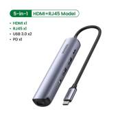 Adaptateur USB-C Urgreen 5 en 1 à 4K HDMI RJ45 USB 3.0 ,compatible Macbook air/ pro - Argent