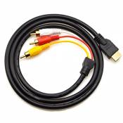 VSHOP® Câble HDMI mâle vers 3 RCA composite mâle 1,5m (adaptateur vidéo HDMI vers RCA composite)