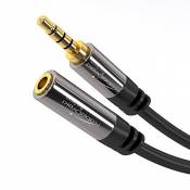 KabelDirekt – 5m Câble d'extension Casque Micro (3,5 mm femelle a 3,5 mm mâle, câble aux 4 pôles) PRO Series