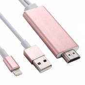 (#19) 8 Pin to HDMI HDTV Adapter Cable with USB Charger Cable for iPhone 6 & 6s / iPhone 6 Plus & 6s Plus / iPhone 5 & 5S / iPad mini / iPad Air(Rose