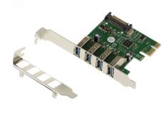 Carte Controleur PCI Express PCIe vers USB 3.0 4 Ports USB3 A horizontaux - CHIPSET Via VLI VL805 - Low et High Profile