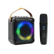 Mini-enceinte Bluetooth Innovalley KA04-BTH-N KARAOKE noire, Lumière LED RING - Radio FM - microphone sans fil rechargeable