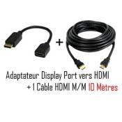 CABLING® Adaptateur Display port mâle vers HDMI Femelle + cable HDMi M/M 10 mètres