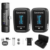 Saramonic Blink500 Prox B4 Microphone Cravate sans Fil pour iPhone/iPad, transmetteur de Transmission sans Fil 2,4 GHz avec écran OLED et étui de Char