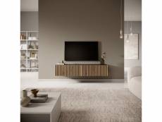 Telire - meuble tv 140 cm noir avec façade artisanale