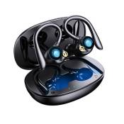 Ecouteurs sans fil Bluetooth YYK-580 Noir avec crochets d'oreille pour le sport/course/travail/jeux