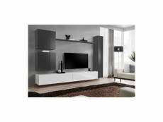 Ensemble de meuble pour salon mural switch viii. Meuble tv mural design, coloris blanc et gris brillant.