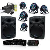 Pack Sono Ibiza Complet DJ300MKII - Ampli 480W - 2 Enceintes 500W Max - Table de Mixage - Micro - 5 Projecteurs - 1 Machine à Fumée