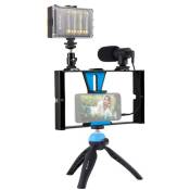 Smartphone Vidéo Rig Visiophone Stabilisateur Grip Trépied PULUZ 4 en 1 en temps réel LED Selfie Light (bleu)