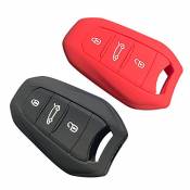 LFOTPP Intelligent Housse en Silicone Porte-clés à télécommande/Housse/étui clé coloré pour Peugeot 3008/5008 2017 (Noir et Rouge)