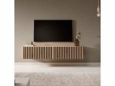 Telire - meuble tv 140 cm en chêne artisan avec façade fraisée et inserts noirs