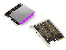 Carte contrôleur PCIe 3.0 x4 pour SSD M2 PCIe M Key et Sata B Key - avec radiateur et Fonction LED RGB