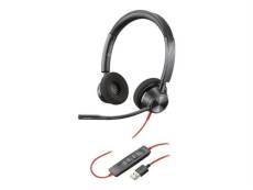 Poly Blackwire 3325 - Blackwire 3300 series - micro-casque - sur-oreille - filaire - Suppresseur de bruit actif - jack 3,5mm, USB-A - noir