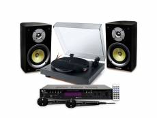 Enceintes hifi mash rubis 5, 2x50w, platine muse mt-105b vinyle 33-45 tours, usb, micros, ampli stereo-karaoke 2x50w, sd bt fm