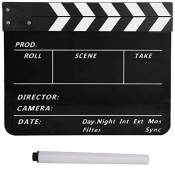 Elprico Acrylique Clapboar, réalisateur scène Clap Clapperboard TV Movie Action Board Film Cut Prop avec Stylo(Noir Blanc)