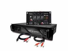 Amplificateur sono - audioclub ac2000 - 2 x 1000w + table de mixage ibiza sound dj21 4 voies usb - câble rca + pc