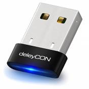 deleyCON Adaptateur USB Bluetooth - Technologie 4.0 Plug & Play Mode EDR jusqu'à 3MBit/s - Compatible Windows 10 - Noir