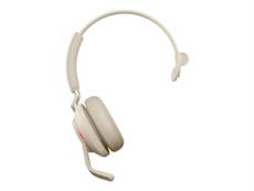 Jabra Evolve2 65 MS Mono - Micro-casque - sur-oreille - convertible - Bluetooth - sans fil - USB-A - isolation acoustique - beige - avec support de ch