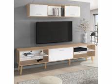 Ensemble meuble tv et étagère clayton bois et blanc 180 cm