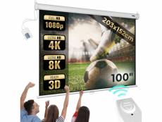 Jago® écran de projection motorisé - 203x152cm, 100 pouces, avec télécommande, formats 1:1, 4:3, 16:9, hd 4k 3d - toile de projecteur, home cinéma, vi