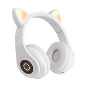 Casque de stéréo pour Bluetooth 5.0 chat oreille lapin LED avec micro enfants filles,sans fil - blanc