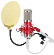 Pronomic CM-100R Studio microphone condensateur rouge SET incl. filtre anti pop en or