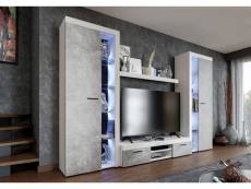 Furnix mural Rivay xl meuble-paroi armoire tv vitrine 4 pièces largeur 300 cm blanc/béton
