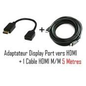 CABLING® Adaptateur 1x Display port mâle 1x HDMI femelle + câble HDMi 5M
