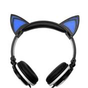 Casque audio oreilles de chat avec LED noir/bleu, léger