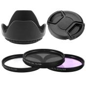 Kit 62 mm - 3 Filtres UV CPL FLD + Pare soleil et Lens Cap pour NIKKOR, Nikon, Fujinon, Sony