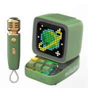 Enceinte Bluetooth Divoom Ditoo-Mic Vert Portable Pixel Art LED avec Microphone karaoké sans Fil, écran contrôlé par Application