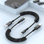 2 Paquets De Câble De Charge Enroulé Pour iPhone, [Certifié MFi] Câble Lightning Vers USB D'origine, Câble De Charge USB Enroulé Rétractable Pour iPho