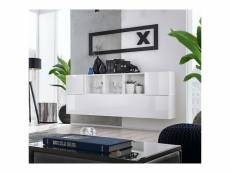 Composition de meubles murales cubes 5 design coloris blanc et blanc brillant. Meuble de salon suspendu