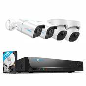 Reolink 4K Caméra de Surveillance Extérieure, 4X 8MP Caméra IP PoE et 8CH 2To NVR, Kit Vidéo Surveillance avec Détection de Personne/Véhicule, 30M Vis