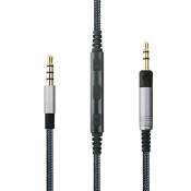Câble de rechange compatible avec casques Sennheiser HD6 MIX, HD7, HD8 DJ, contrôle du volume à distance et micro compatible avec iPhone, iPod, compat