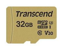 Carte microSDHC Transcend Premium 500S 32 GB Class 10, UHS-I, UHS-Class 3, v30 Video Speed Class avec adaptateur SD