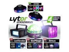 Pack zirkus lytor 5 jeux de lumière stroboscope + dôme astro 6 leds + derby 4 leds rgbw + 2 effets ovni