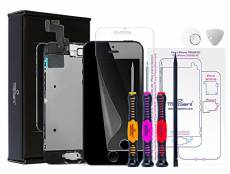 Trop Saint® Écran pour iPhone 5S Noir - LCD Complet - Kit de Réparation Premium avec Notice en 5 Langues, Outils, Tapis de Repérage Magnetique et Film