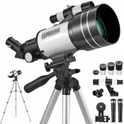 Télescope Astronomique VINTEAM 70 mm Télescope Réfracteur Professional avec Trépied en Aluminium Réglable Télescope Portable Enfant avec Oculaires et