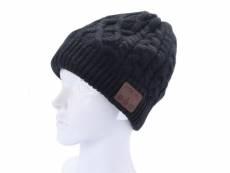 Bonnet tricoté motifs vagues haute qualité bluetooth microphone charge usb noir yonis
