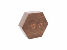 Horloge réveil en bois square - h. 11 cm - marron