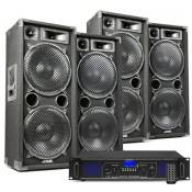 Kit sono DJ avec 4x haut-parleurs MAX212 et amplificateur Bluetooth 5600W - avec fonction Bluetooth et lecteur MP3